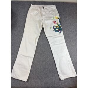 Lauren Jeans Ralph Lauren Womens White Embroidered Dragon Straight Leg Size 8
